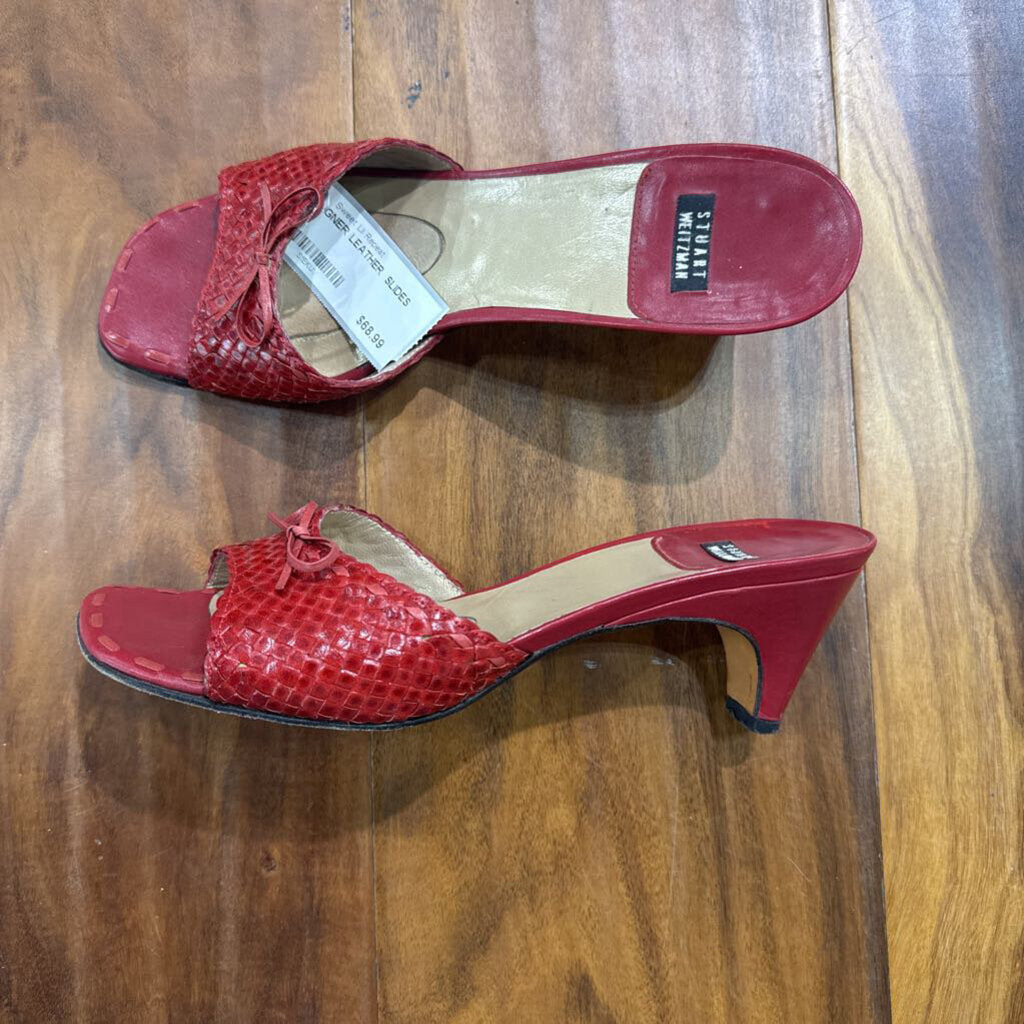 STUART WEIZMAN,DESIGNER LEATHER SLIDES, 6.5