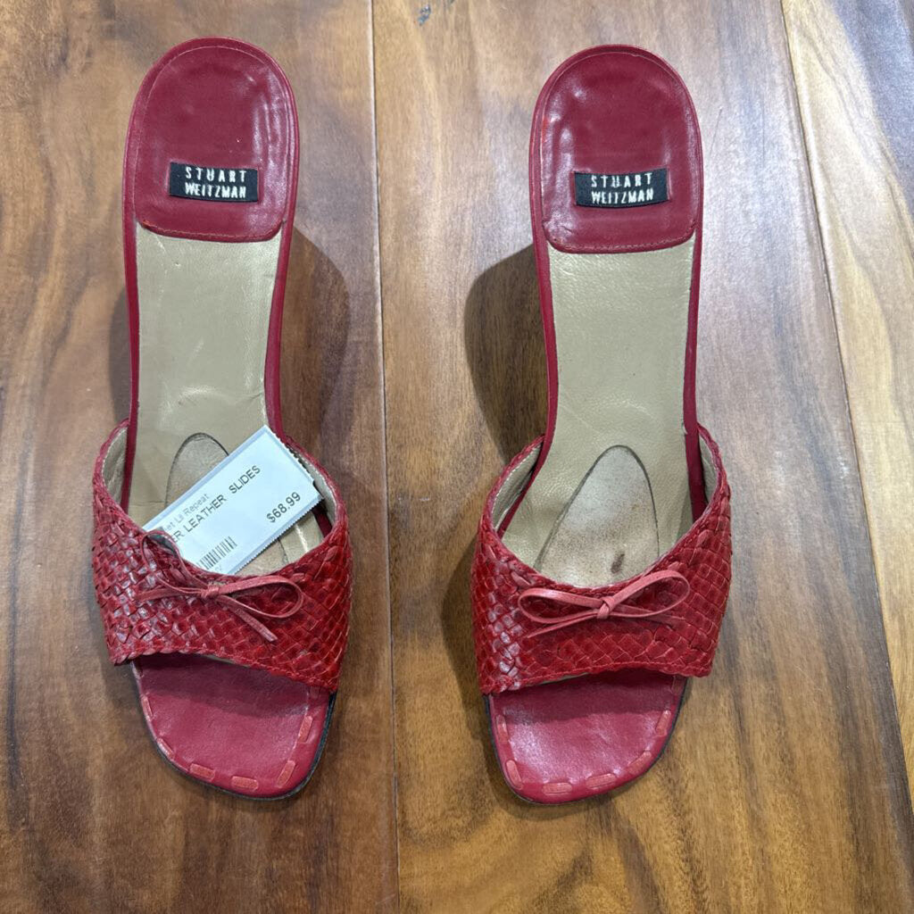 STUART WEIZMAN,DESIGNER LEATHER SLIDES, 6.5