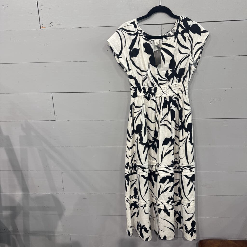 RACHEL&ZOE,PATTEREND RUFFLE DRESS ,WHT BLK ,XS