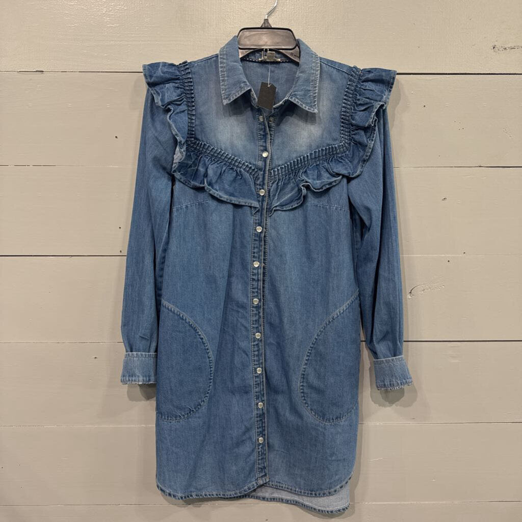 PILCRO,DENIM RUFFLE DRESS ,BLUE,S