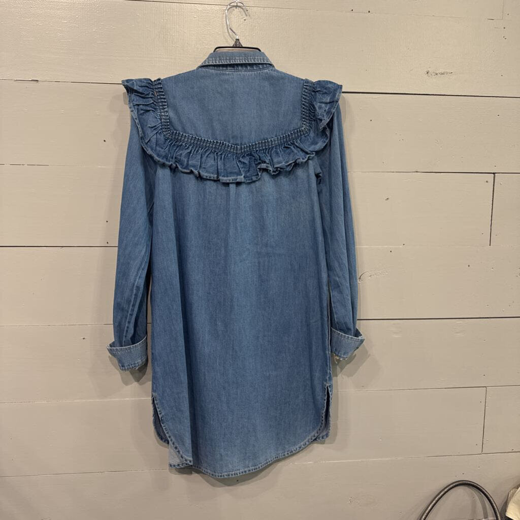 PILCRO,DENIM RUFFLE DRESS ,BLUE,S
