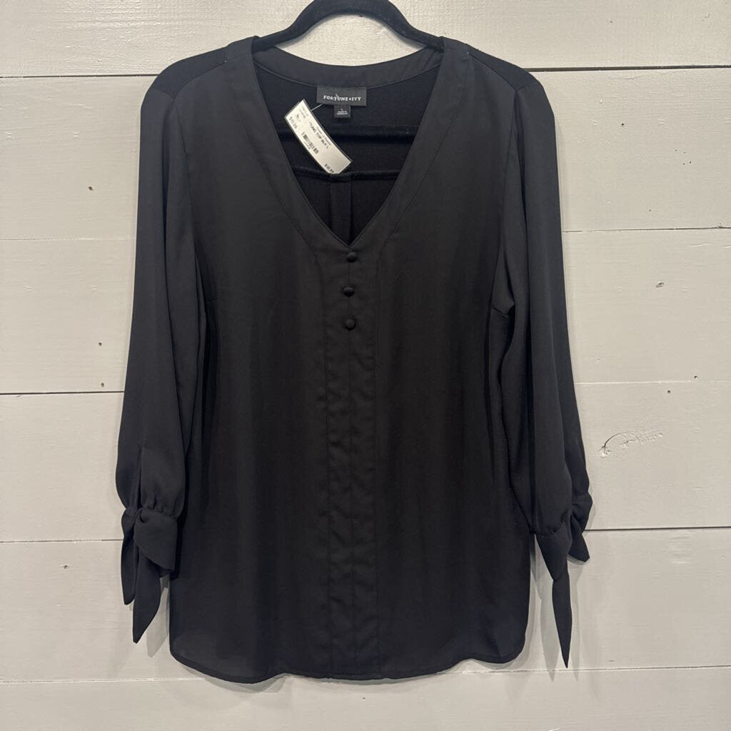 FORTUNE + IVY,*TUNIC TOP,BLK,L