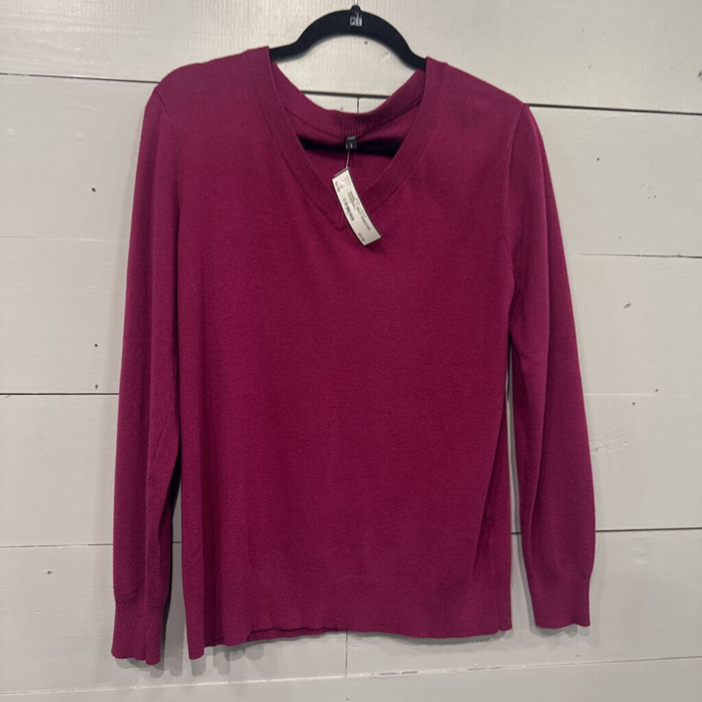 BASIC V NECK SWEATER ,MAROON,L