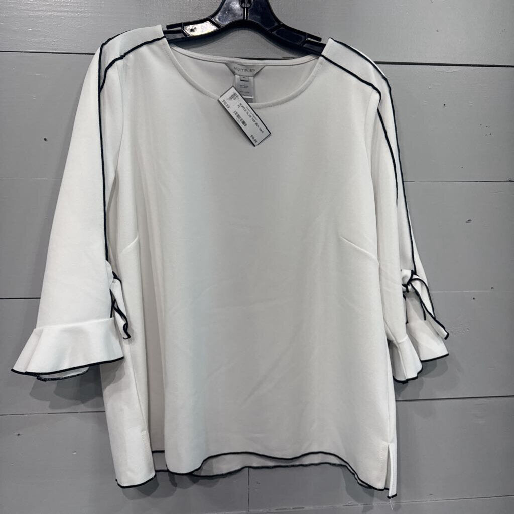 MULTIPLES,RUFFLE SLVE TOP,BLK WHT ,PL