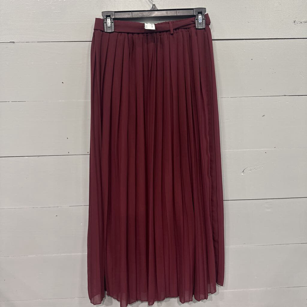 PLEATED SHEER SKIRT,WINE,S