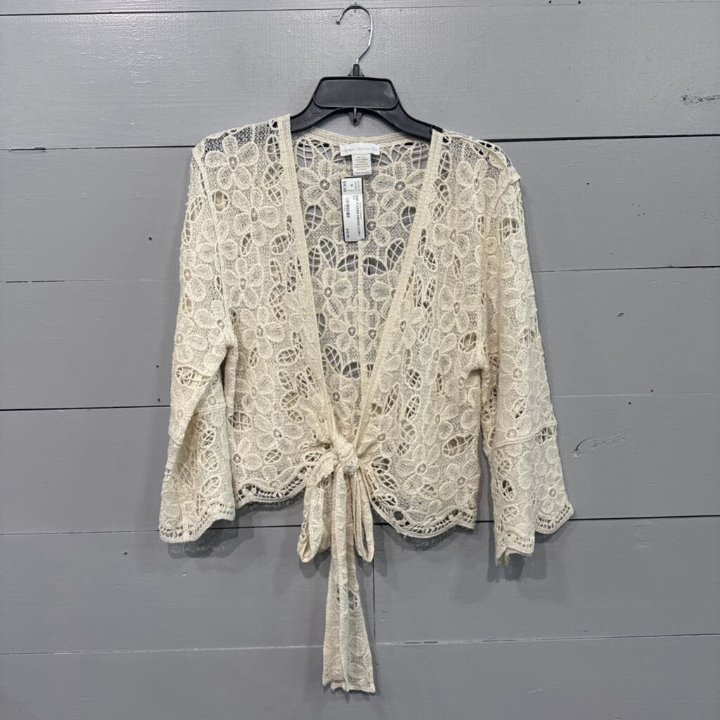 KNIT FLOWER KIMONO,IVORY,OS