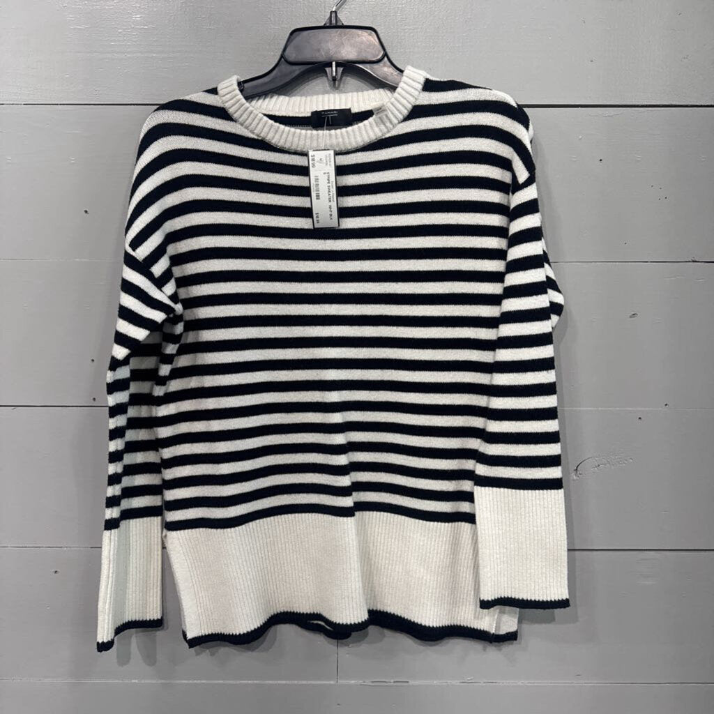 TAHARI,STRIPE SWEATER ,WHT BLK ,S