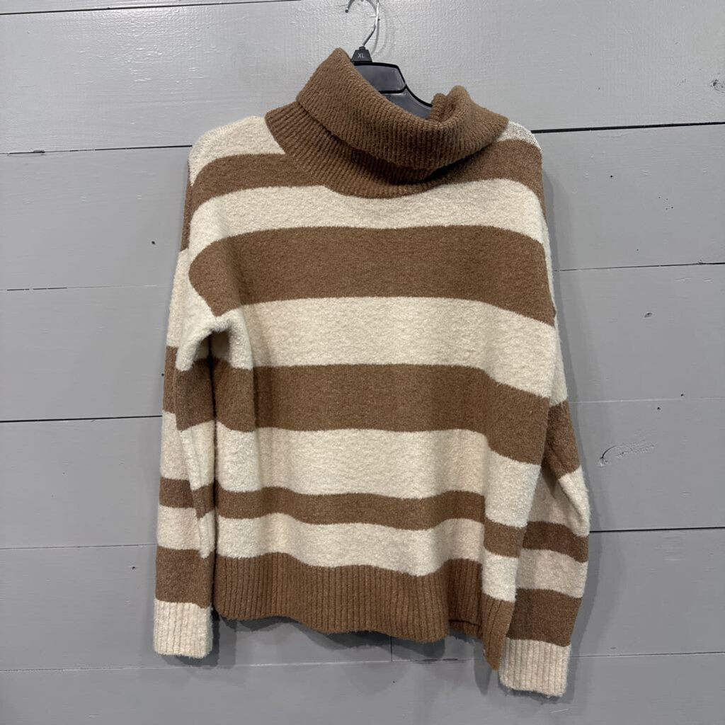 STRIPE TNECK SWEATER ,TAN IVORY,M