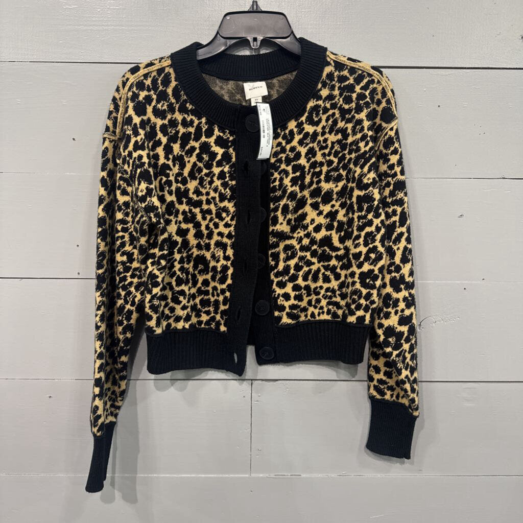 MAEVE (ANTHRO),LEOPARD CARDIGAN SWEATER ,BLK TAN ,S