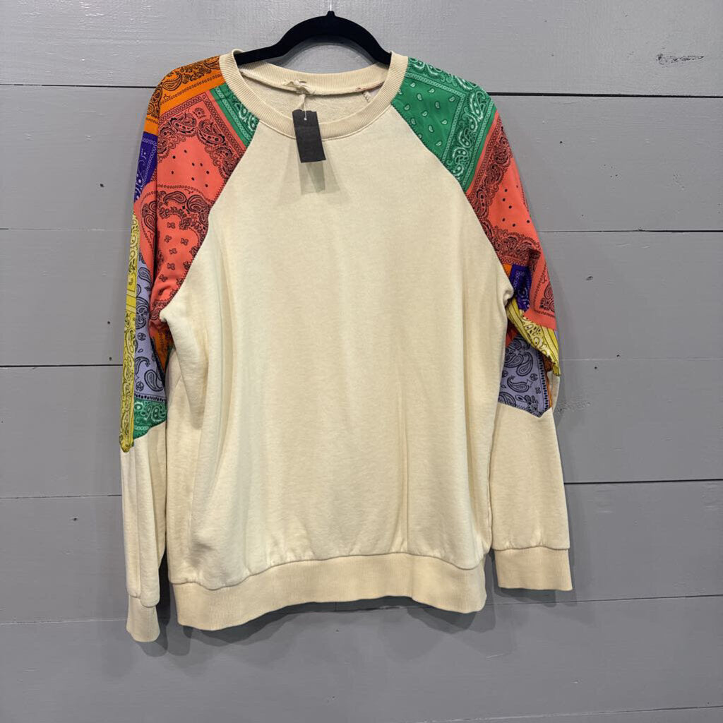 EASLE,PAISLEY SLVE CREWNECK SWEATER ,IVORY MULTI ,L