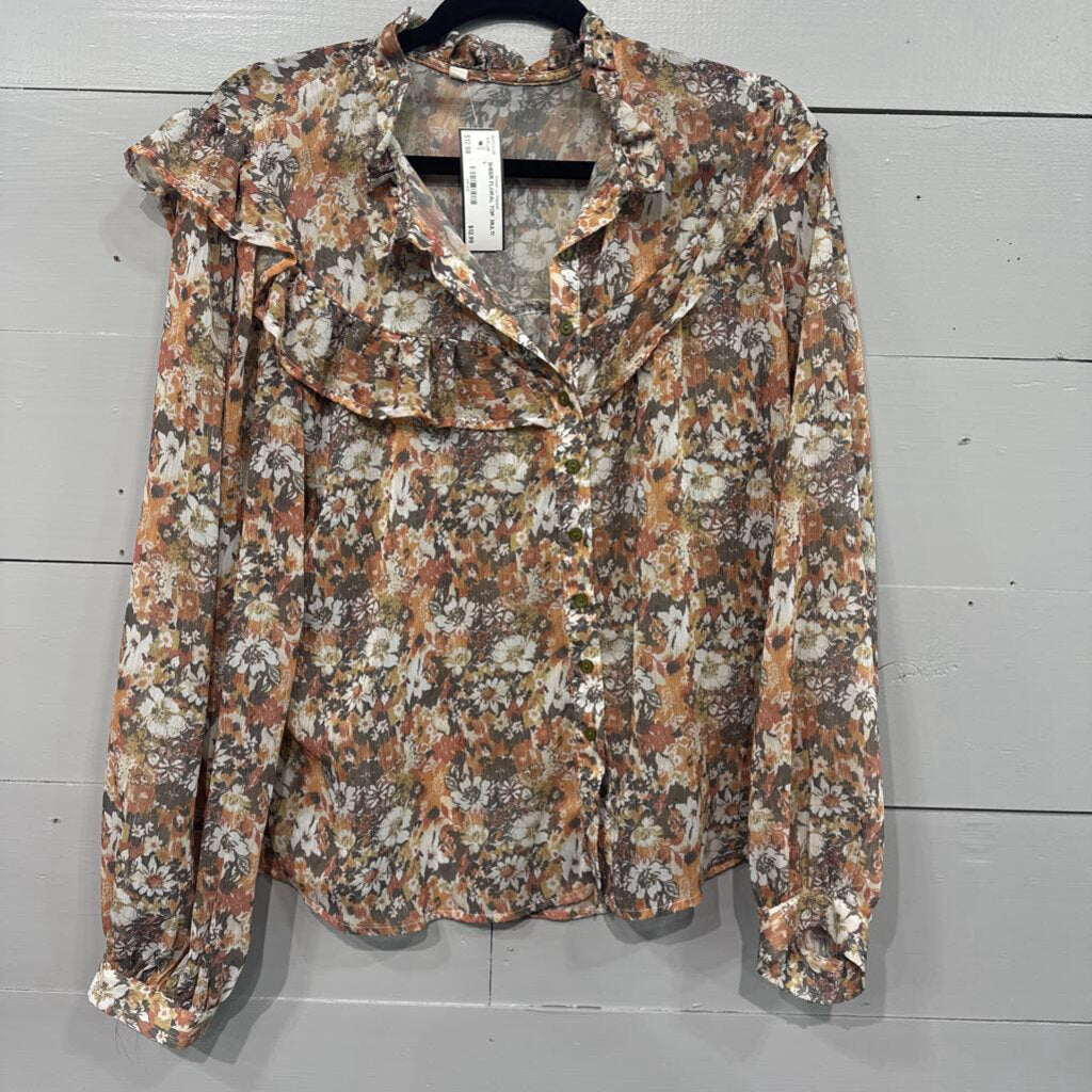 SHEER FLORAL TOP ,MULTI ,L