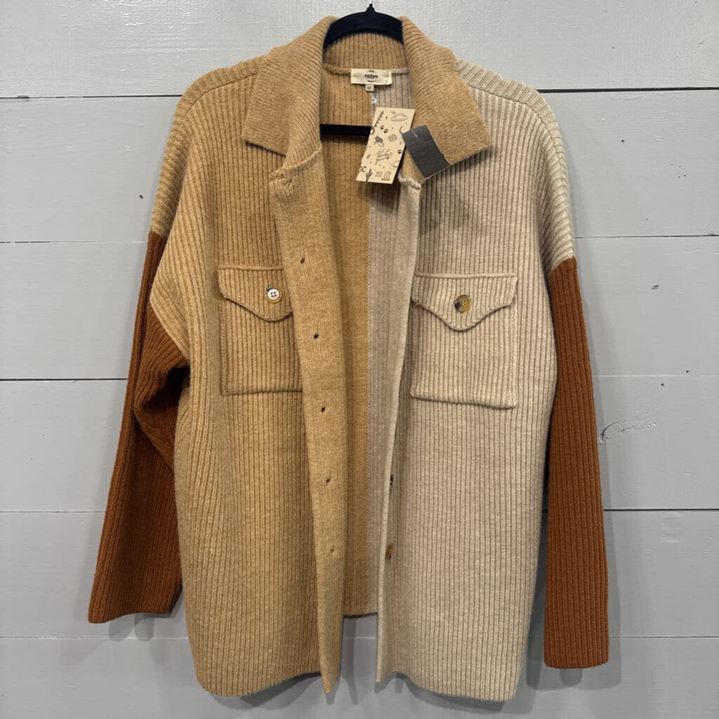NWT COLORBLOCK SWEATER CARDIGAN ,RUST TAN ,M