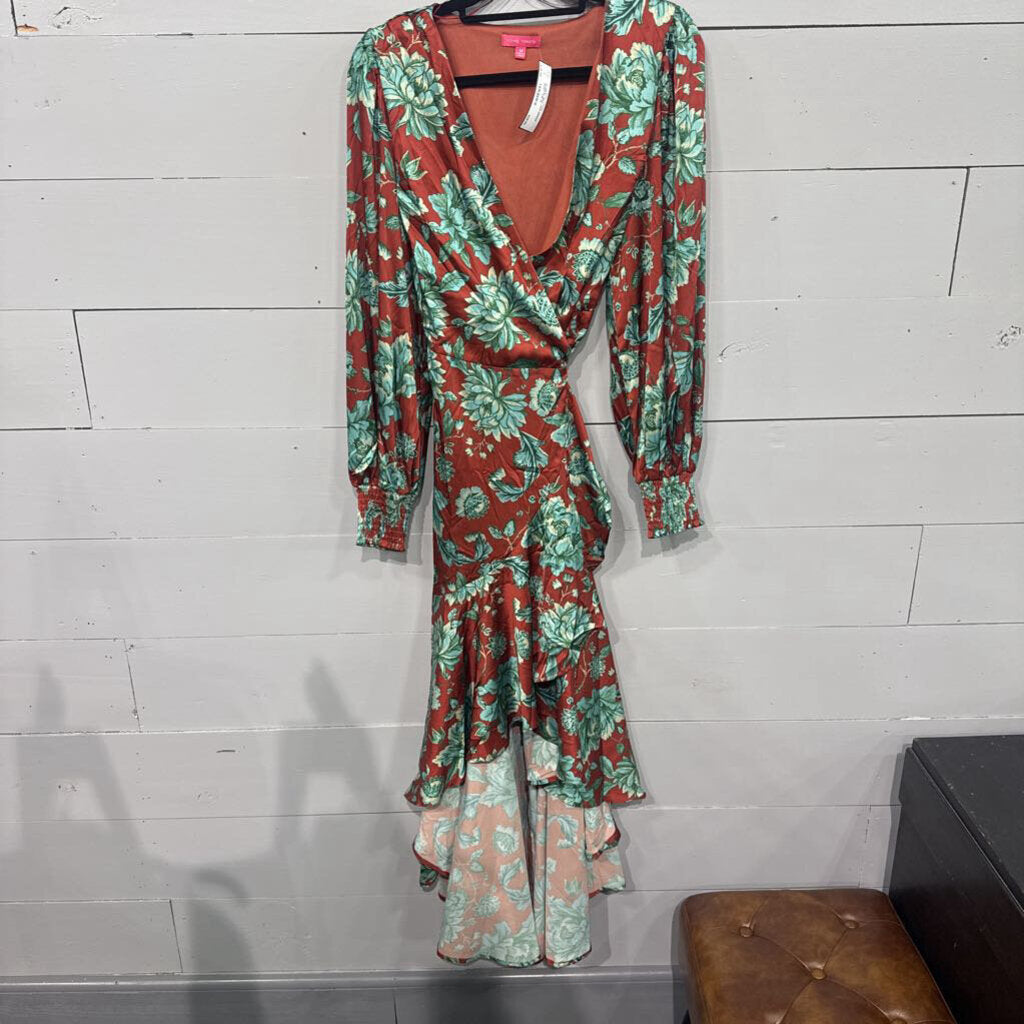 FLYING TOMATO,FLORAL SILK LIKE DRESS ,RUST TUR,M