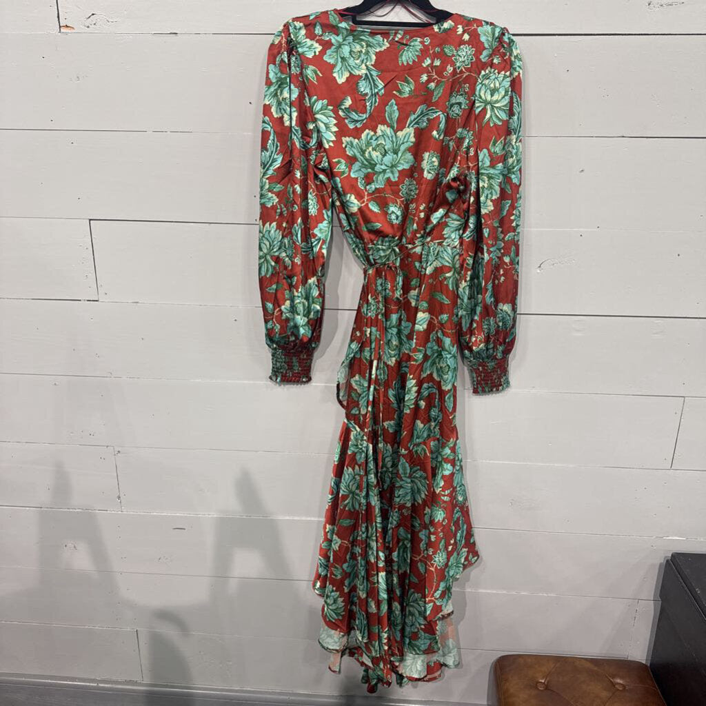 FLYING TOMATO,FLORAL SILK LIKE DRESS ,RUST TUR,M