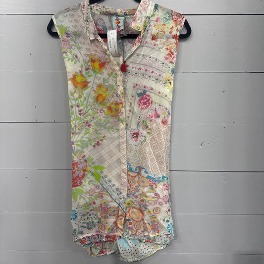 JOHNNY WAS,NWT JW FLORAL TANK TOP ,WHT MULTI ,L