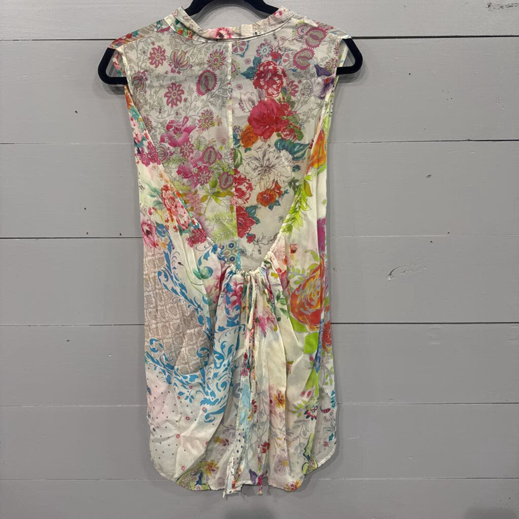 JOHNNY WAS,NWT JW FLORAL TANK TOP ,WHT MULTI ,L