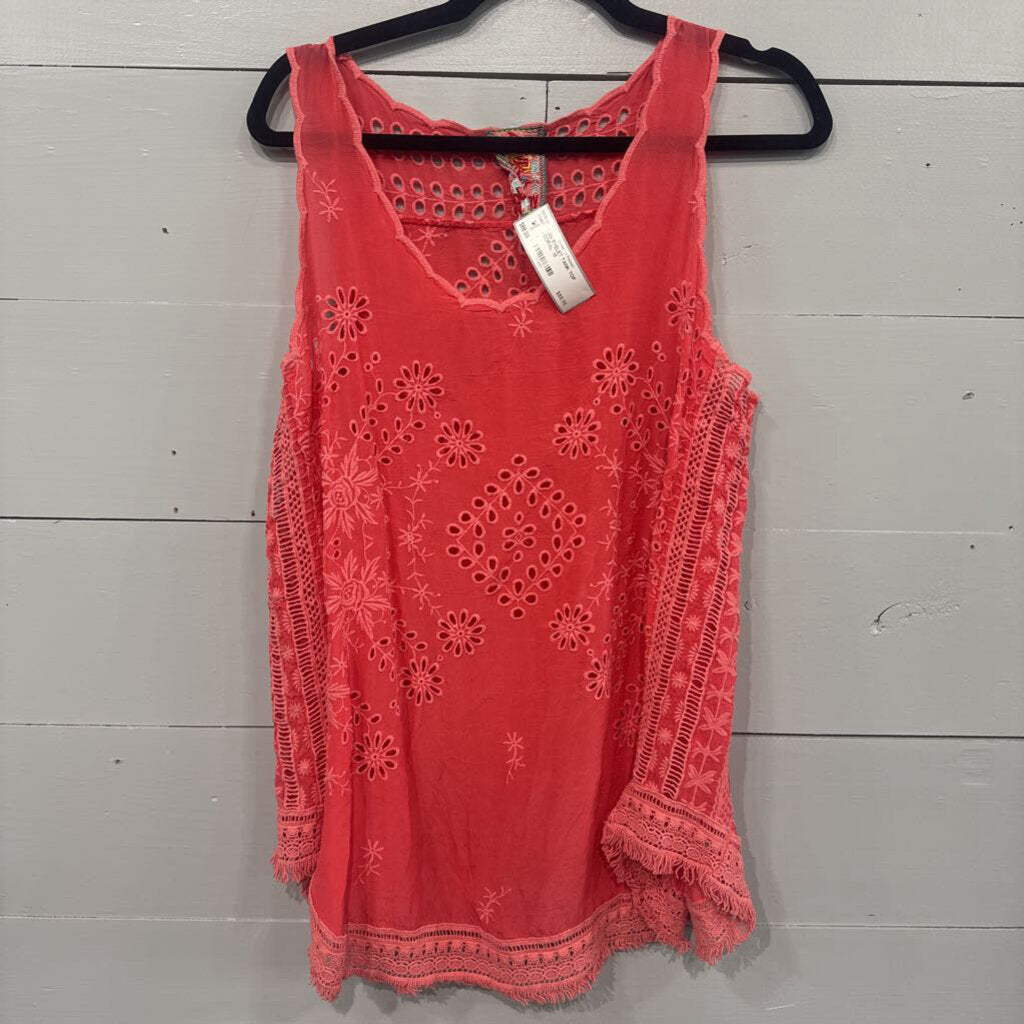 JOHNNY WAS,JW EYELET TANK TOP ,CORAL ,M