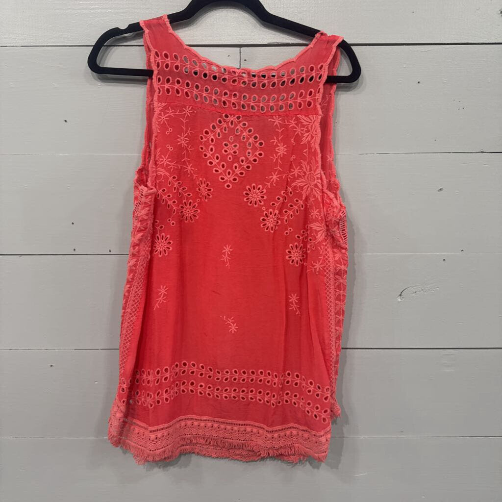 JOHNNY WAS,JW EYELET TANK TOP ,CORAL ,M