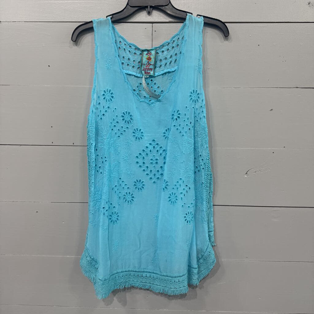 JOHNNY WAS,JW EYELET TANK TOP ,TURQ,M