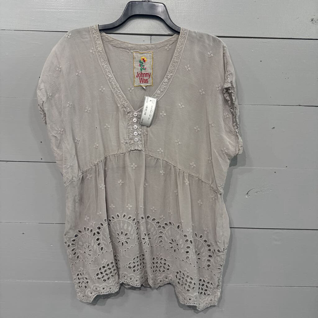 JOHNNY WAS,JW EYELET TOP ,GRY ,L