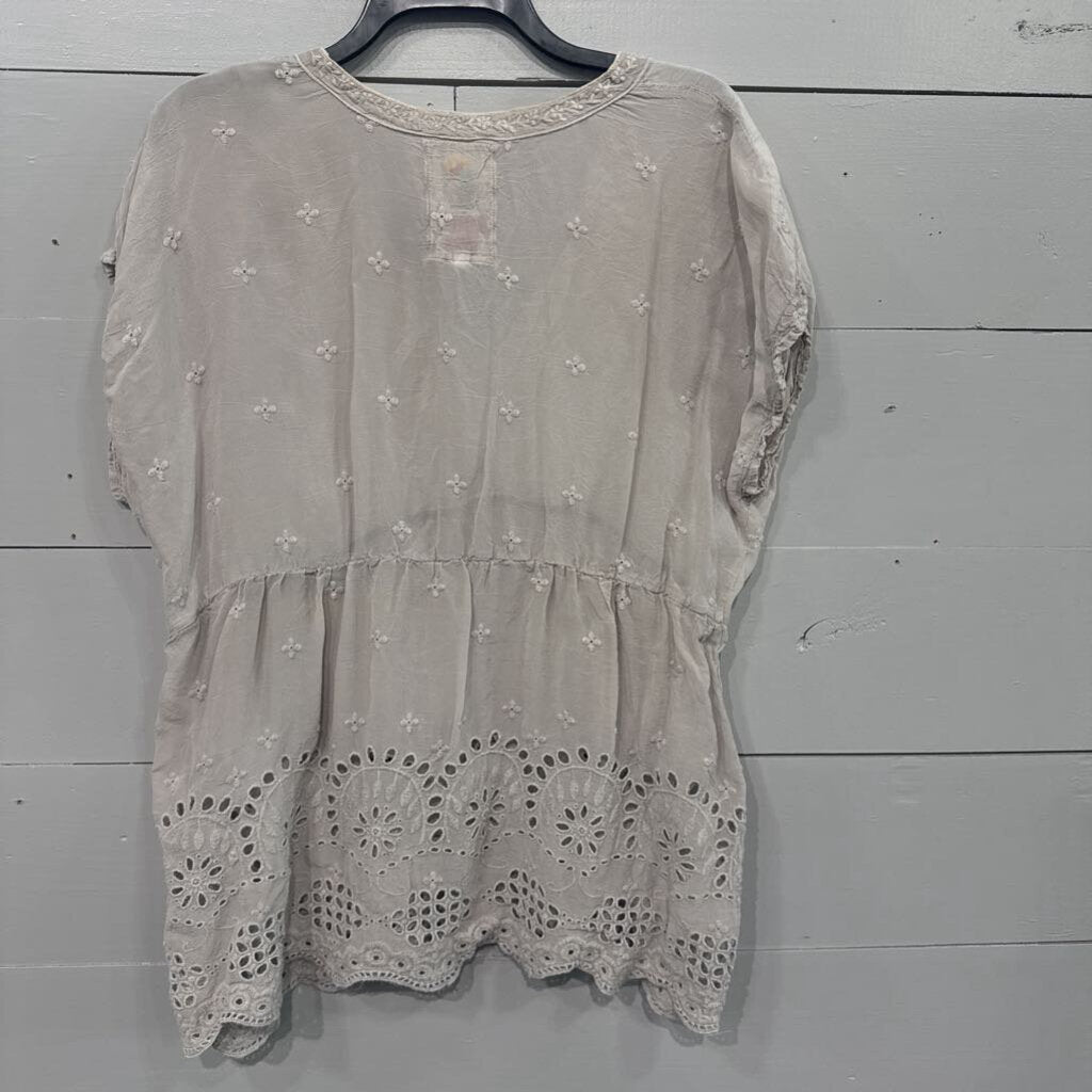 JOHNNY WAS,JW EYELET TOP ,GRY ,L