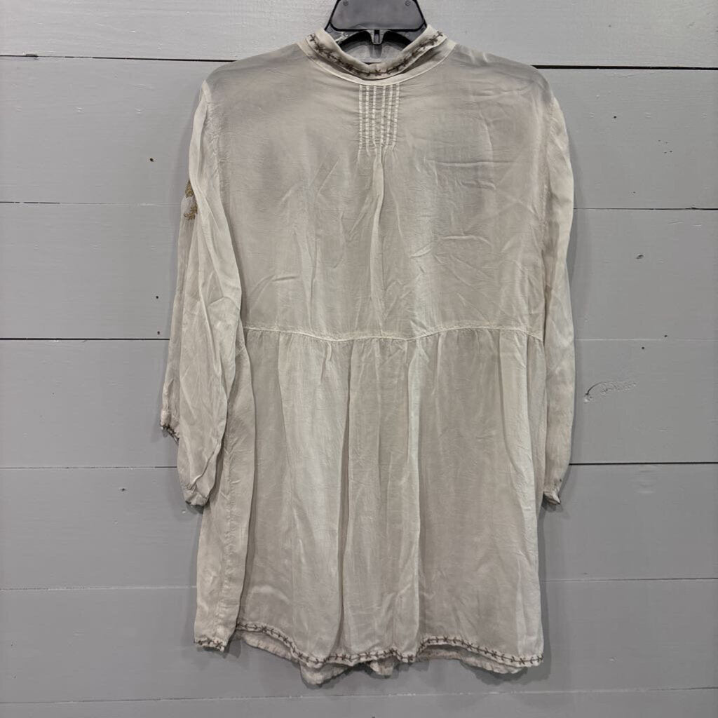 JOHNNY WAS,NWT JW FEATHER TUNIC TOP ,GRY BRN ,XL