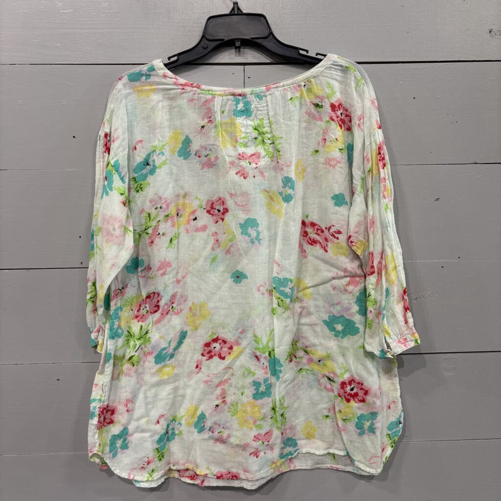 JOHNNY WAS, JW FLOWER TUNIC TOP ,WHT MULTI,M