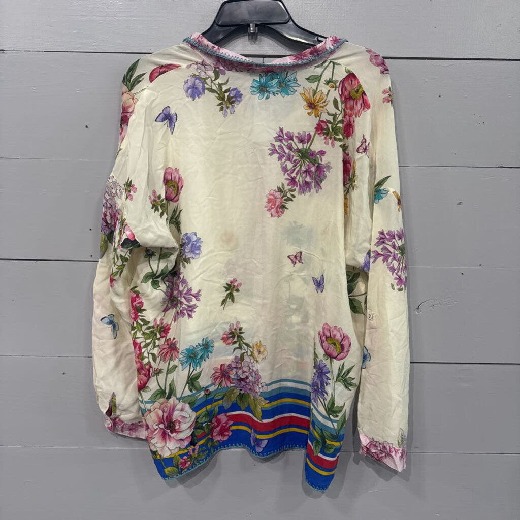 JOHNNY WAS,JW FLORAL TUNIC TOP ,IVORY MULTI,S