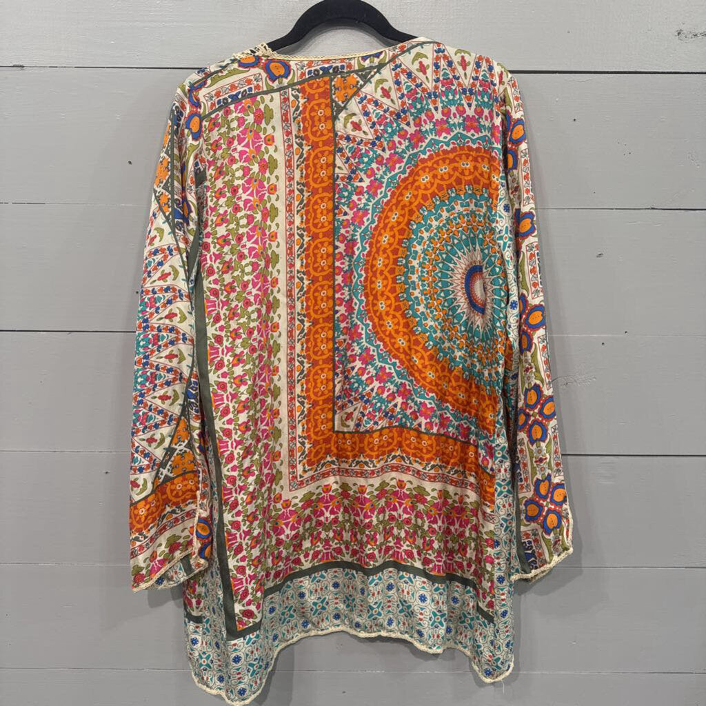 JOHNNY WAS,JW LACE PATTERNED TUNIC TOP ,MULTI,L