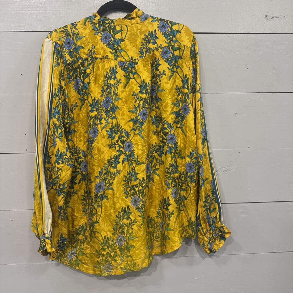 JOHNNY WAS,JW STRIPE FLORAL TOP ,YEL AQUA ,L