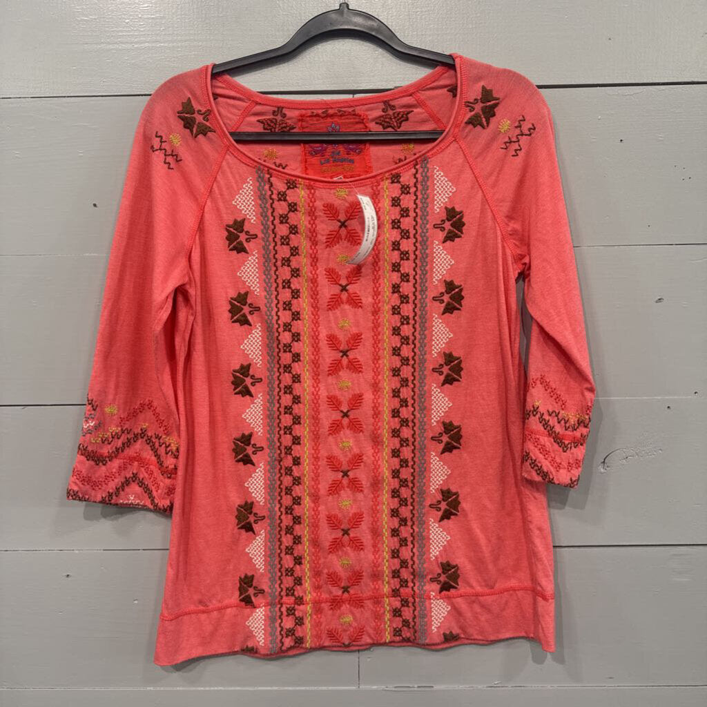JOHNNY WAS,JW EMBROD TOP ,CORAL MULTI,M