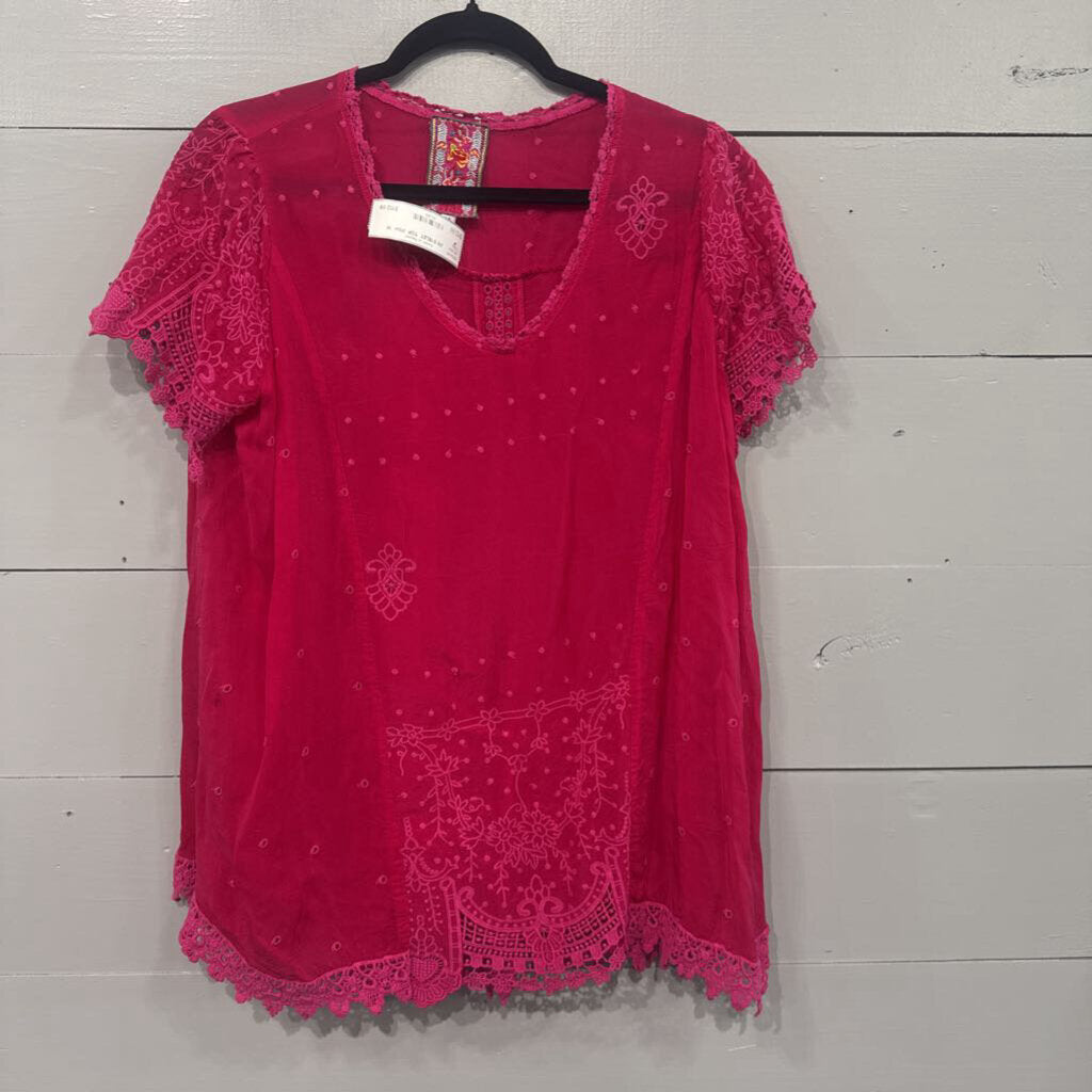 JOHNNY WAS,JW EYELET TOP ,PINK ,M