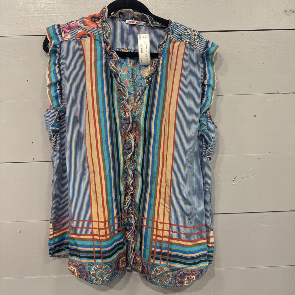 JOHNNY WAS,JW STRIPE TOP ,BLUE MULTI,XL
