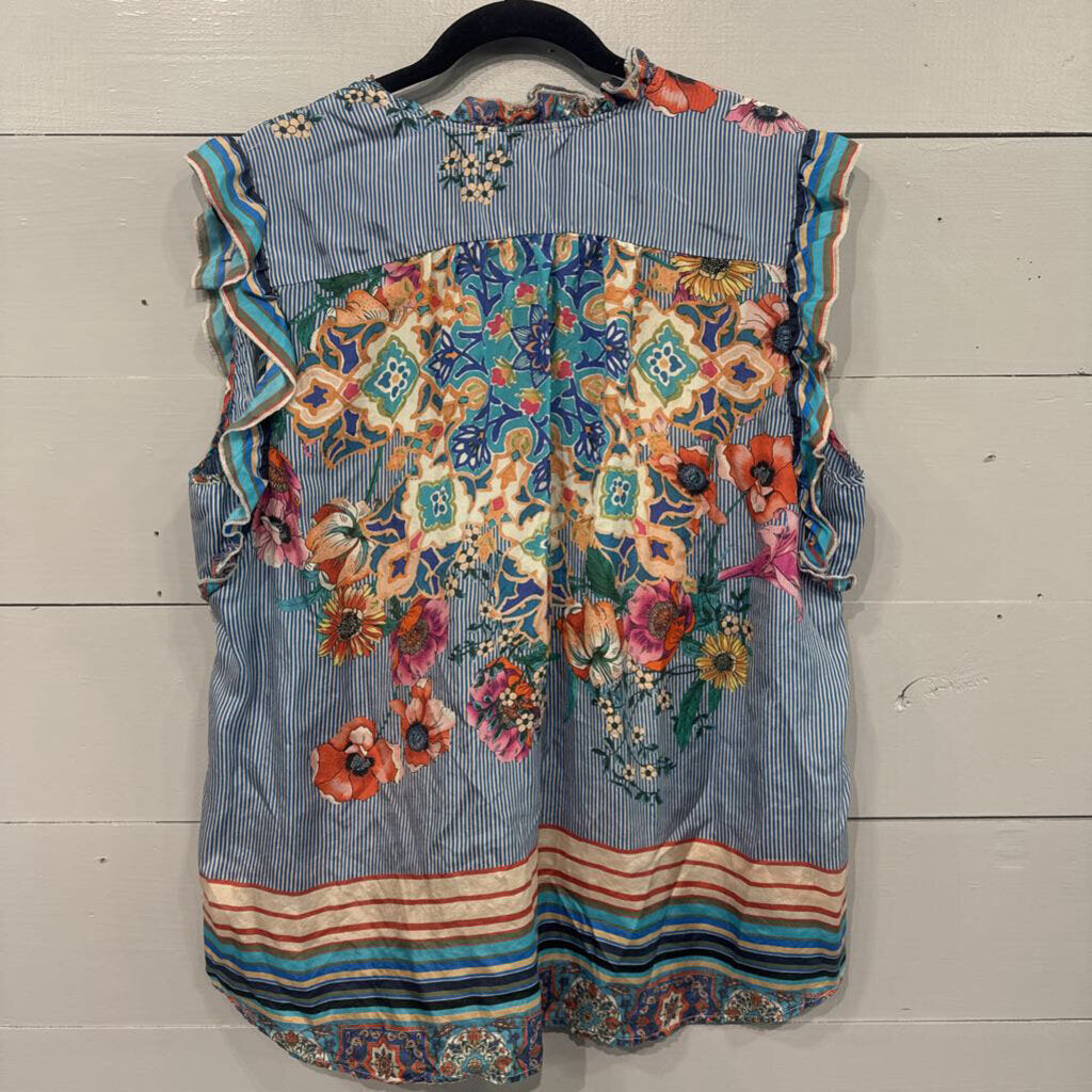 JOHNNY WAS,JW STRIPE TOP ,BLUE MULTI,XL