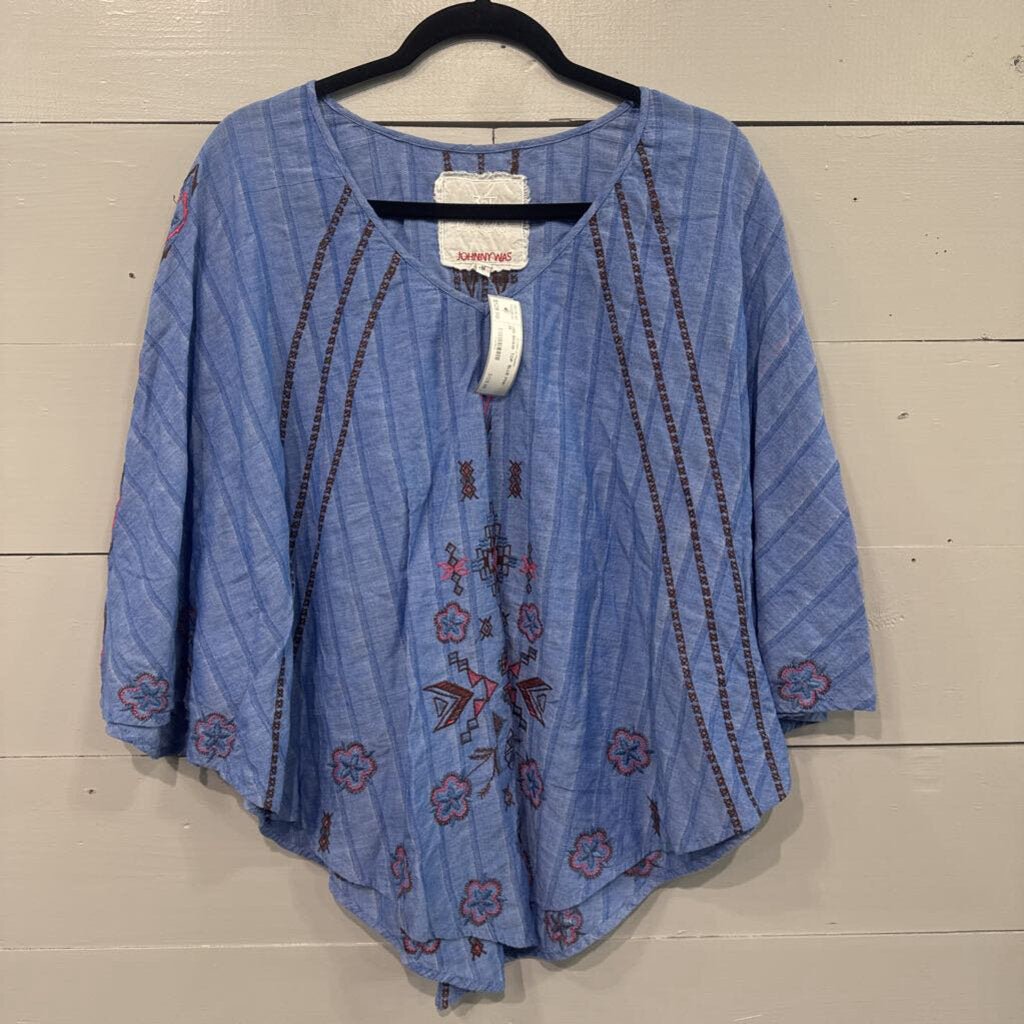 JOHNNY WAS,JW SHAW TOP ,BLUE PINK ,M