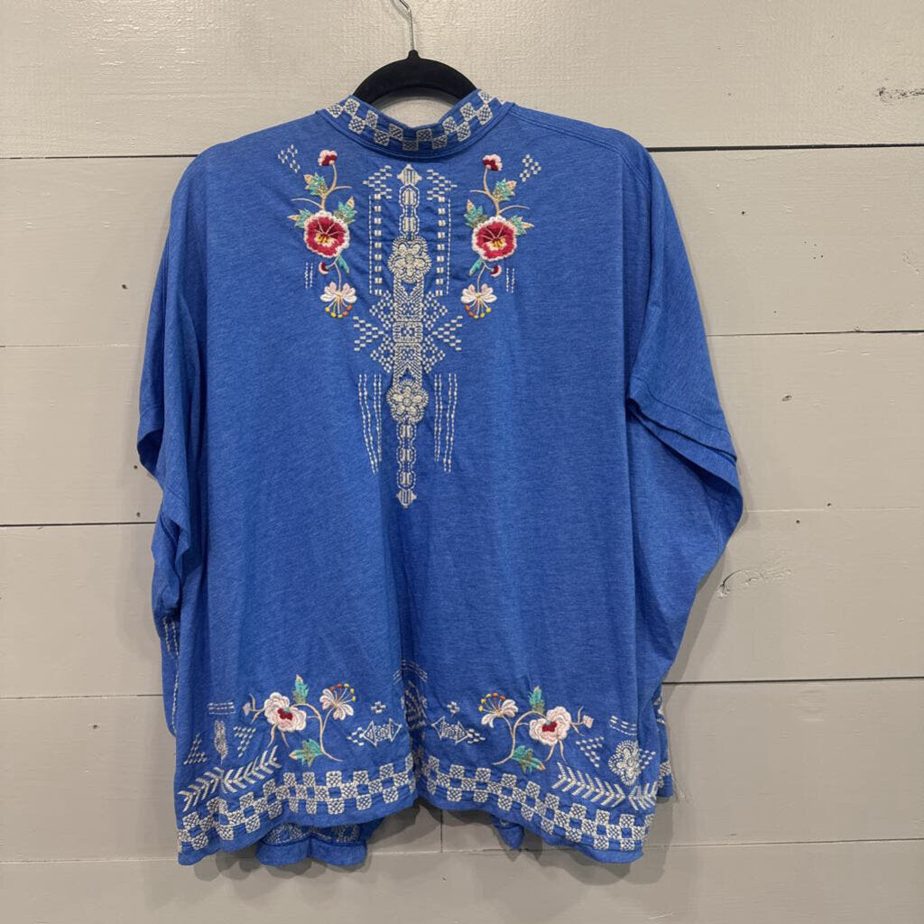 JOHNNY WAS,JW EMBROD CARDIGAN ,BLUE MULTI,L