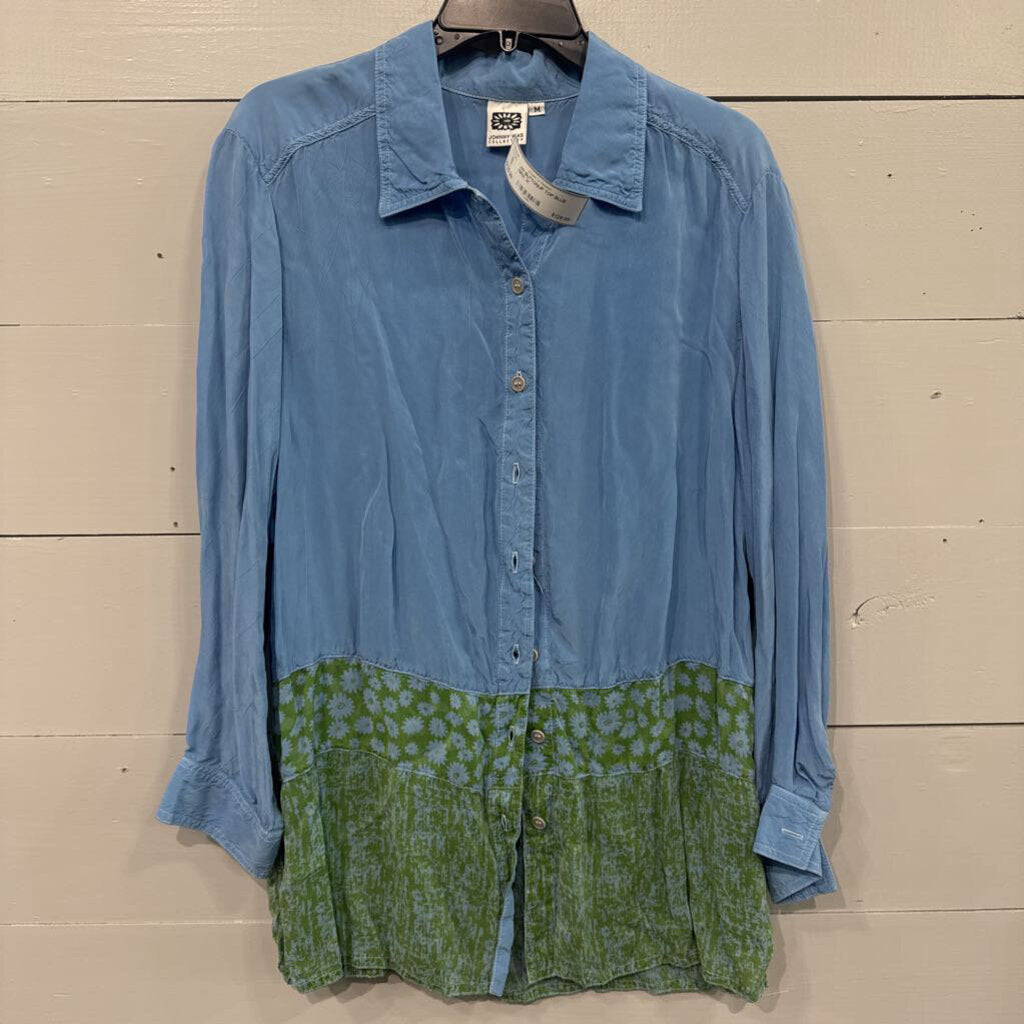 JOHNNY WAS,JW BUTTONUP TOP,BLUE GRN ,M