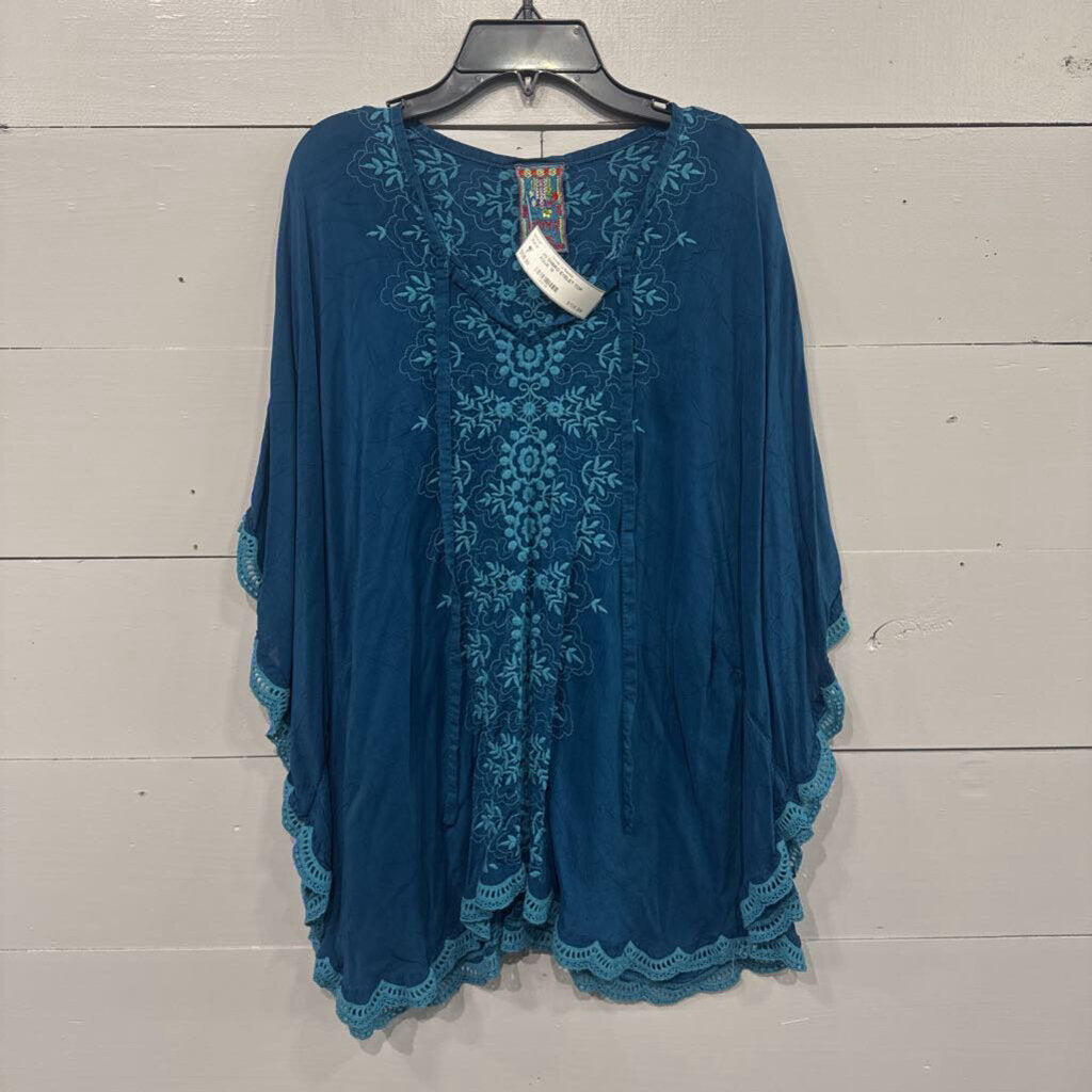 JOHNNY WAS,JW EMBRO EYELET TOP,AQUA ,M