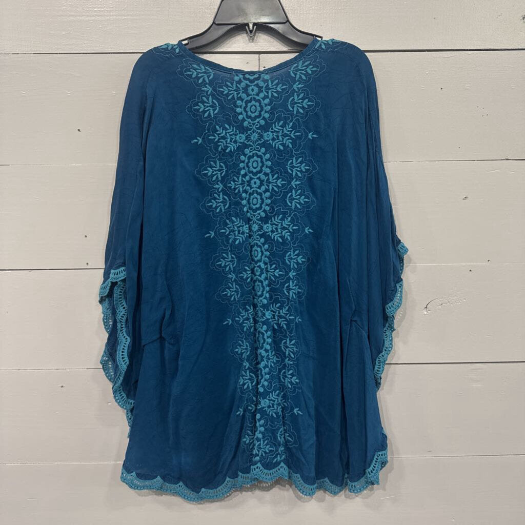 JOHNNY WAS,JW EMBRO EYELET TOP,AQUA ,M