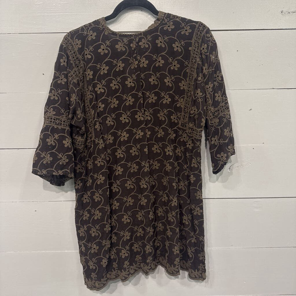 JOHNNY WAS,JW EMBROD EYELET TUNIC TOP,BRN,L