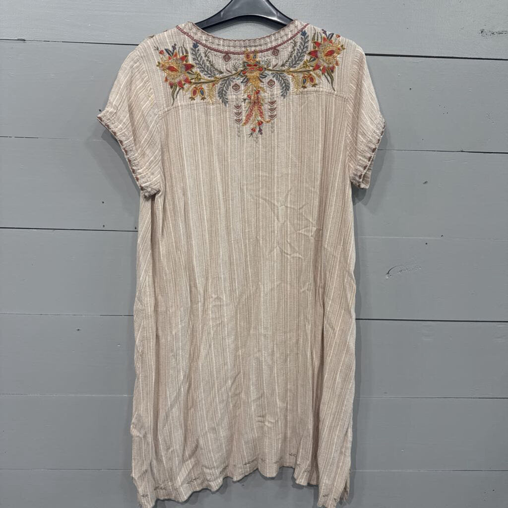 JOHNNY WAS,JW EMBROD DRESS,TAN MULTI,M
