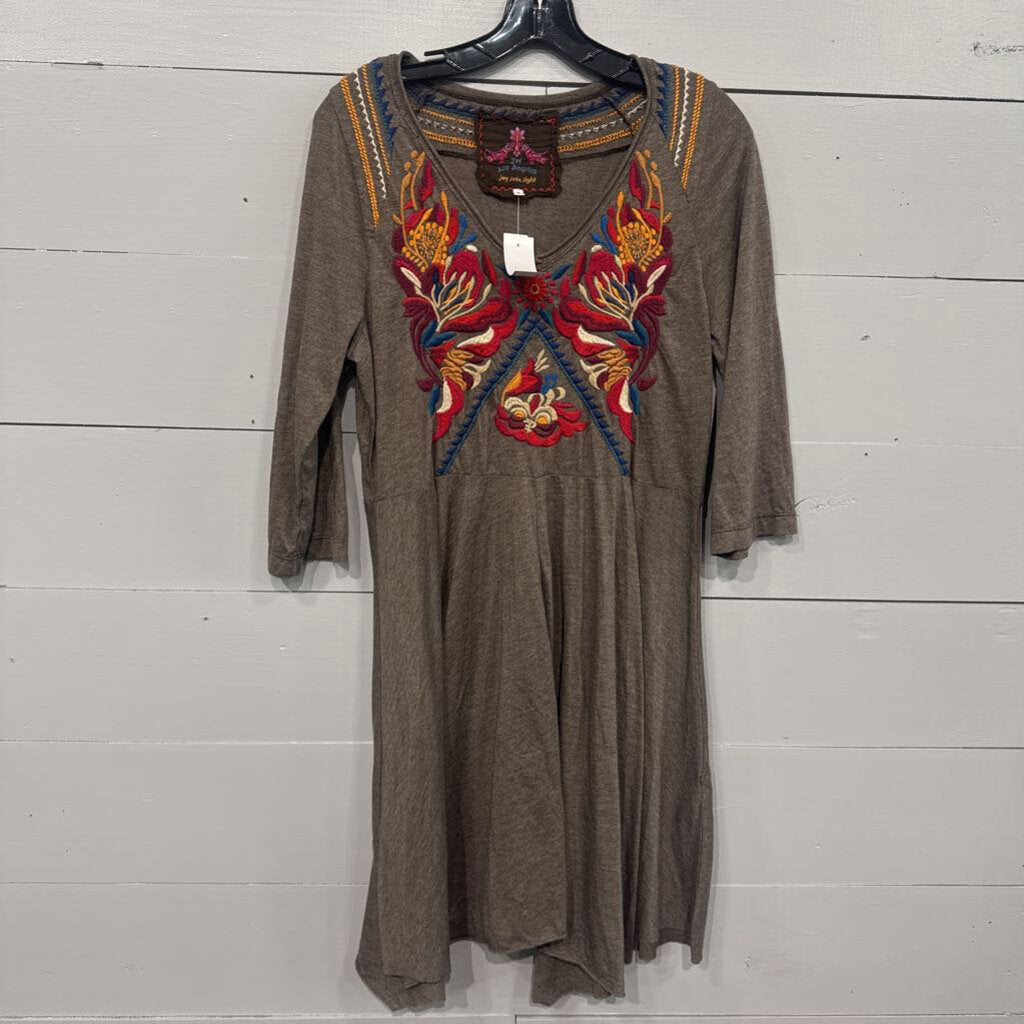 JOHNNY WAS,JW EMBROD DRESS,BRN MULTI,L