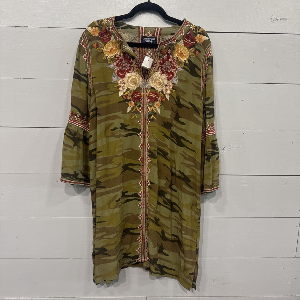 JOHNNY WAS,JW EMBROD CAMO DRESS,GRN MULTI,L