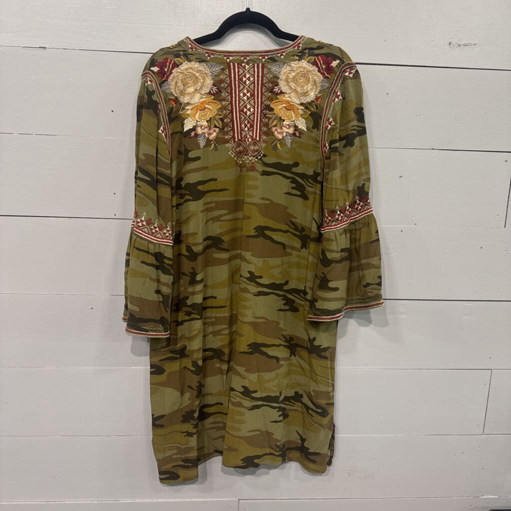 JOHNNY WAS,JW EMBROD CAMO DRESS,GRN MULTI,L