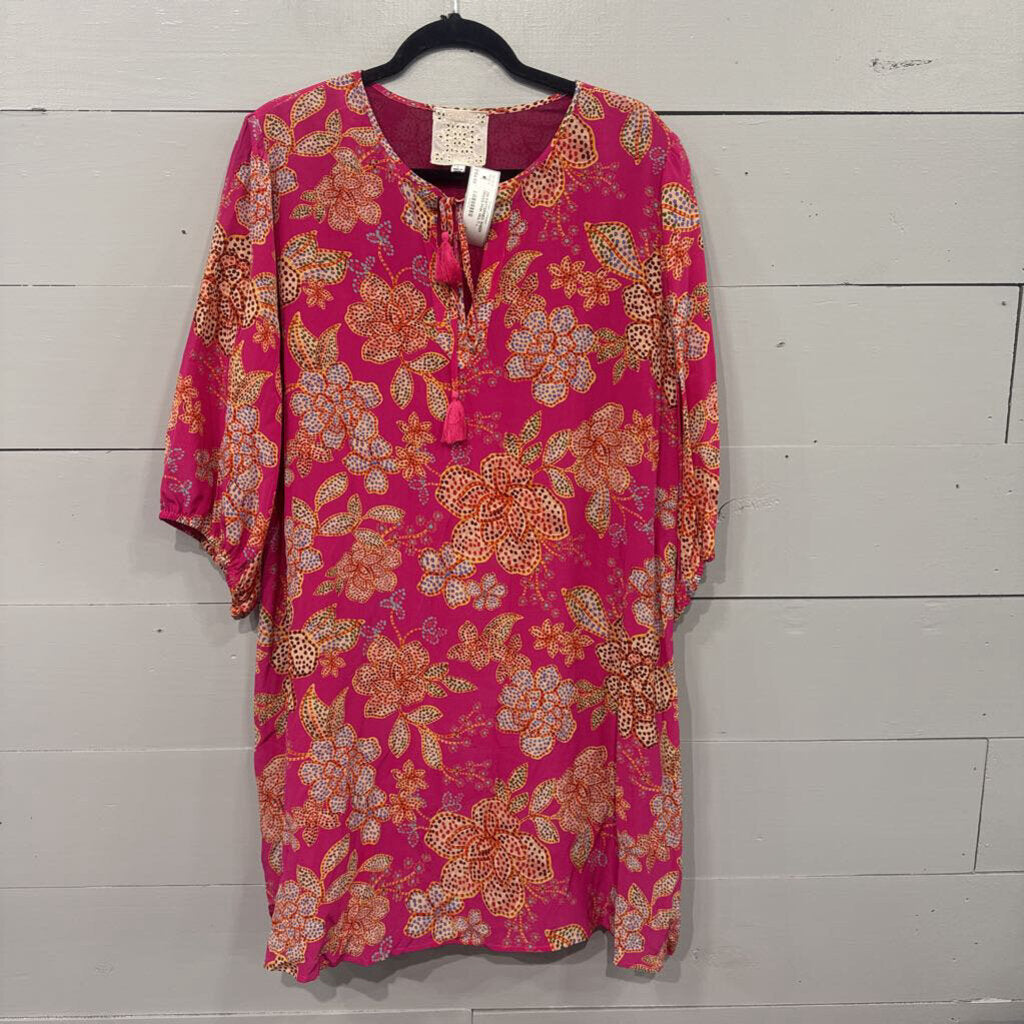 JOHNNY WAS,JW PATTERNED SHEER DRESS,PINK MULTI,L