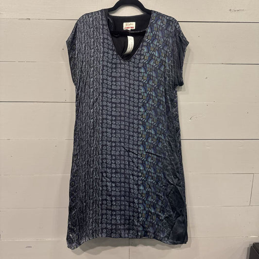 JOHNNY WAS,JW PATTERNED SILK DRESS,BLUE,M