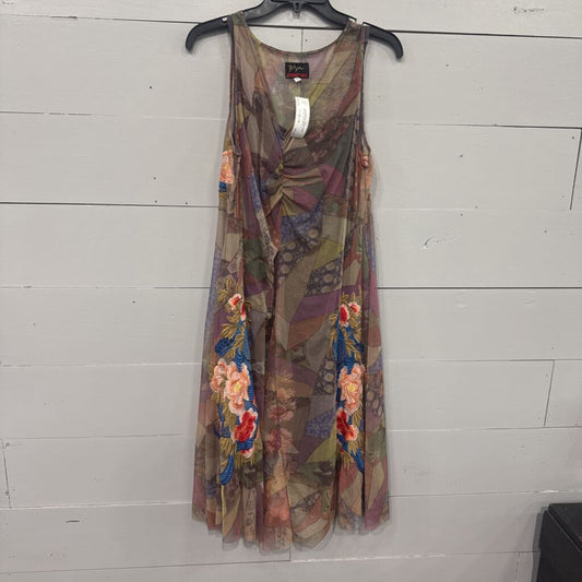 JOHNNY WAS,JW EMBROD MESH TANK DRESS,GRN MULTI ,L
