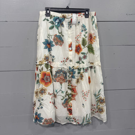 JOHNNY WAS,JW FLORAL SKIRT ,WHT MULTI ,M