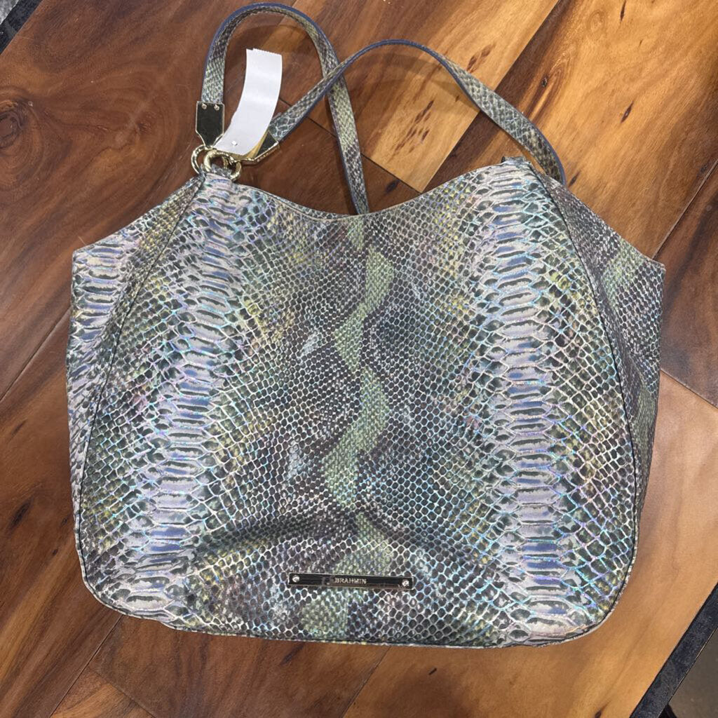 BRAHMIN,SNAKESKIN HANDBAG ,GRN