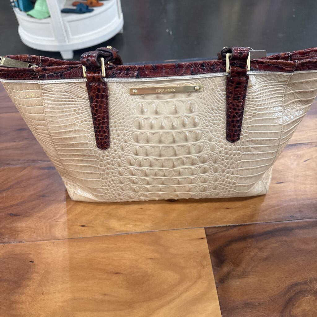 BRAHMIN,GATER TOTE HANDBAG,CR/RD